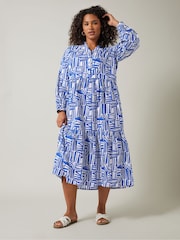 Evans Abstract Long Sleeve Shirt White Dress - Image 1 of 6