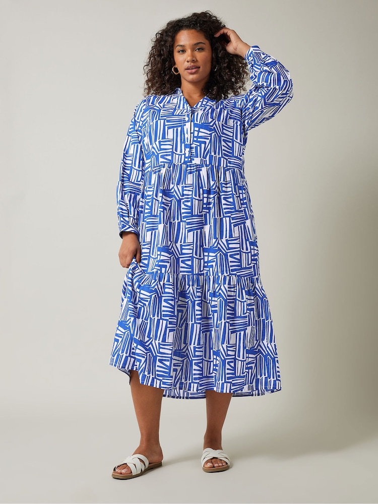 Evans Abstract Long Sleeve Shirt White Dress - Image 1 of 6
