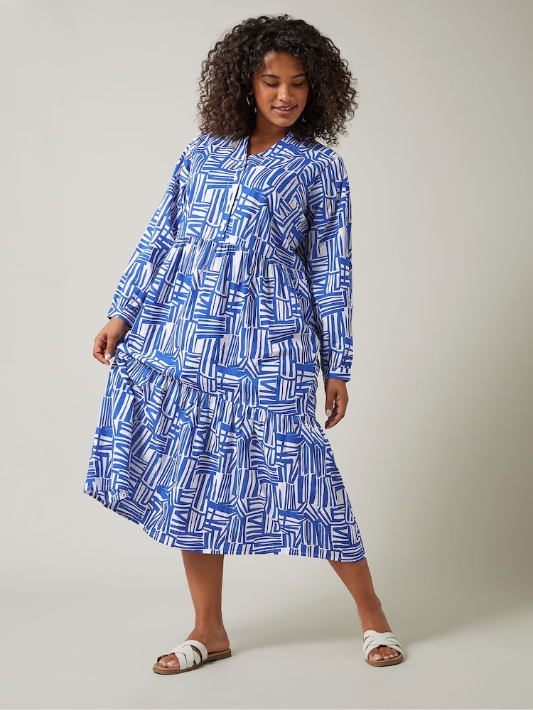 Evans Abstract Long Sleeve Shirt White Dress - Image 2 of 6