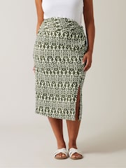 Evans Olive Green Ikat Crinkle Midi Skirt - Image 1 of 5