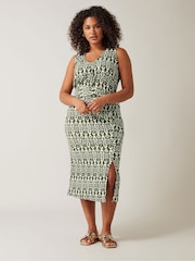 Evans Olive Green Ikat Crinkle Midi Skirt - Image 2 of 5