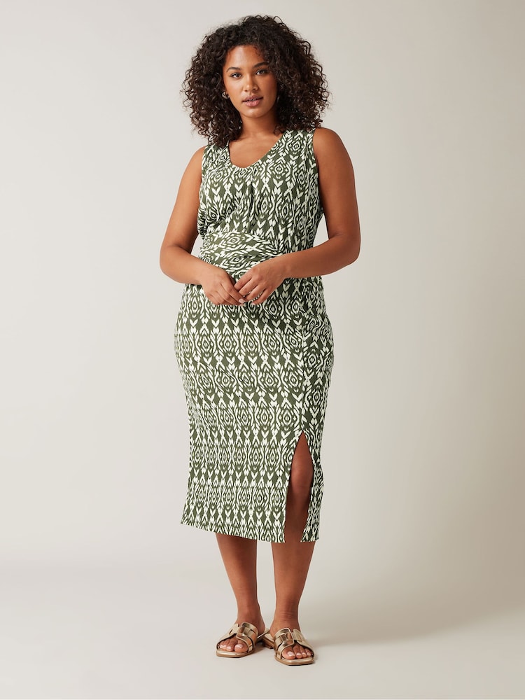Evans Olive Green Ikat Crinkle Midi Skirt - Image 2 of 5