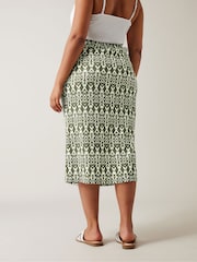Evans Olive Green Ikat Crinkle Midi Skirt - Image 3 of 5