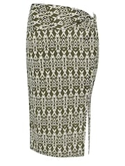 Evans Olive Green Ikat Crinkle Midi Skirt - Image 5 of 5