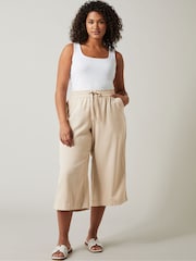 Evans Linen Blend Cropped Trousers - Image 1 of 3