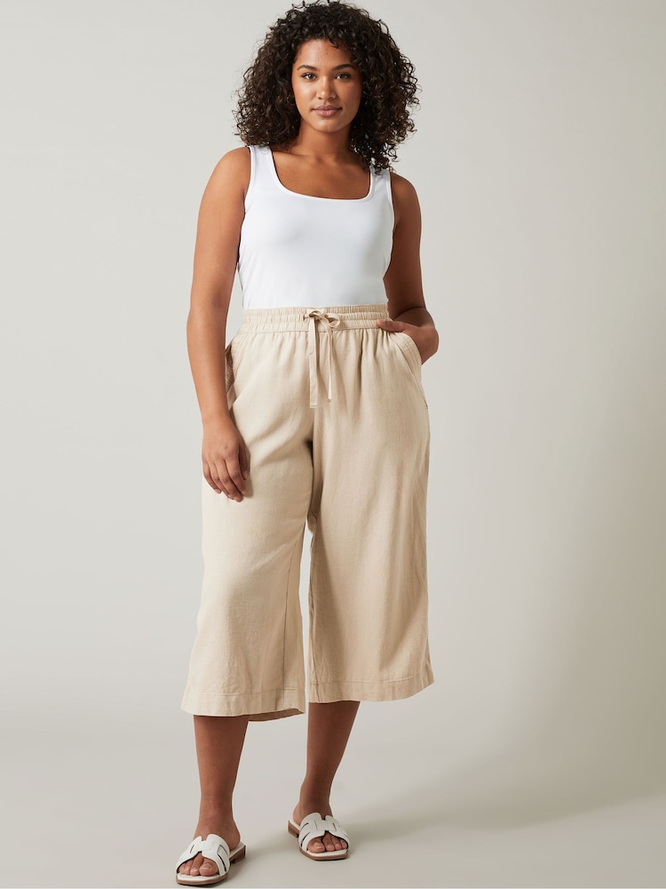 Evans Linen Blend Cropped Trousers - Image 1 of 3