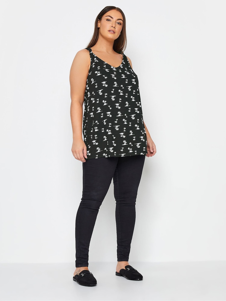 Schwarz - Shoulder Knot Printed Vest Top - Bild 2 von 4