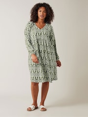 Evans Olive Green Ikat Crinkle Midi Dress - Image 1 of 5