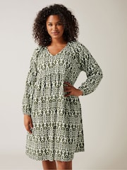 Evans Olive Green Ikat Crinkle Midi Dress - Image 2 of 5