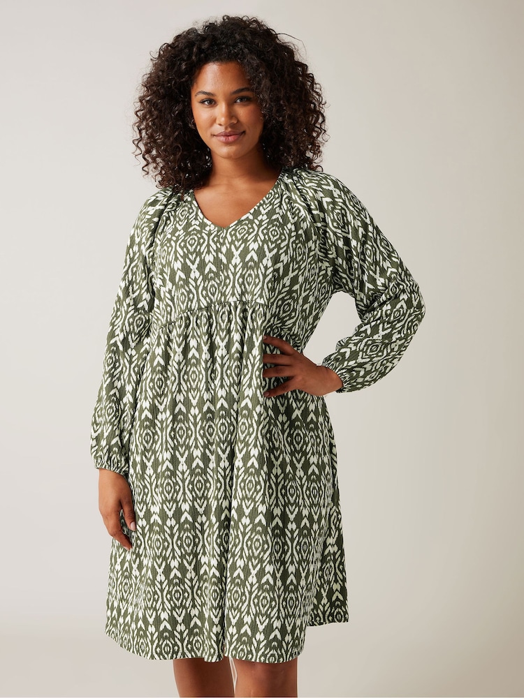 Evans Olive Green Ikat Crinkle Midi Dress - Image 2 of 5