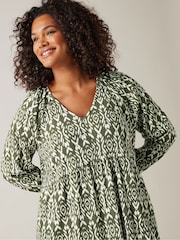 Evans Olive Green Ikat Crinkle Midi Dress - Image 4 of 5