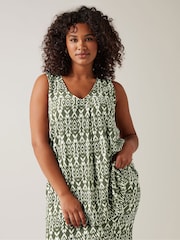 Evans Olive Green Ikat Crinkle Vest Top - Image 1 of 5