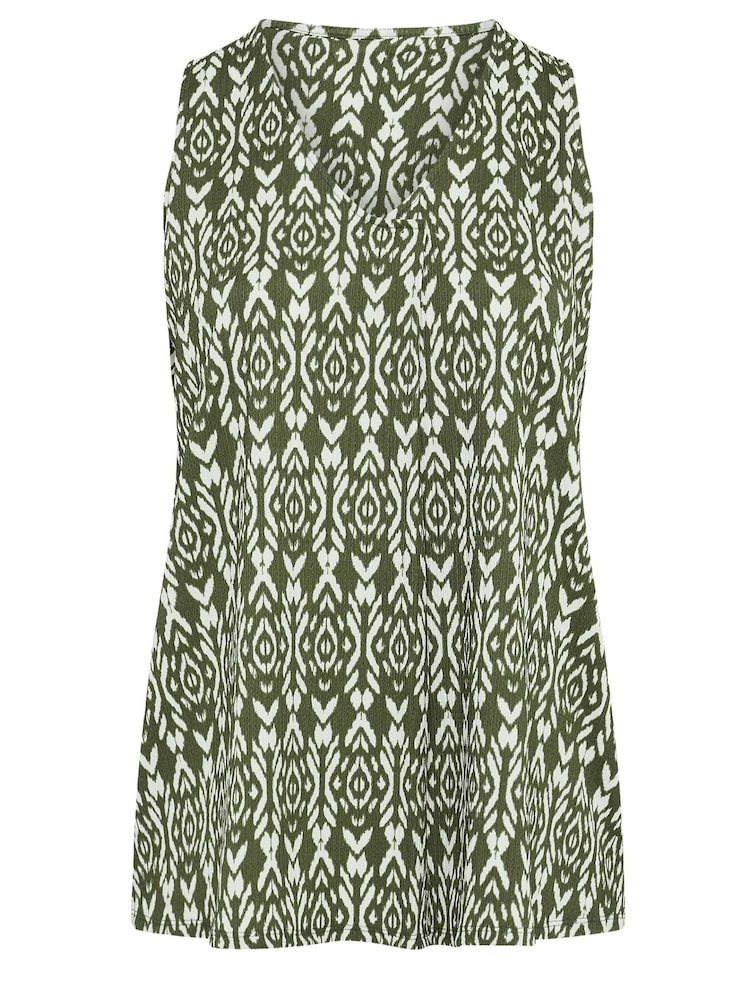 Evans Olive Green Ikat Crinkle Vest Top - Image 5 of 5