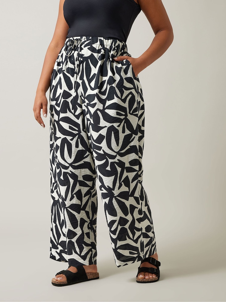 Evans Natural Geometric Print Wide Leg Trousers - Image 1 of 4 Evans Natural Geometric Print Wide Leg Trousers - Image 1 of 4