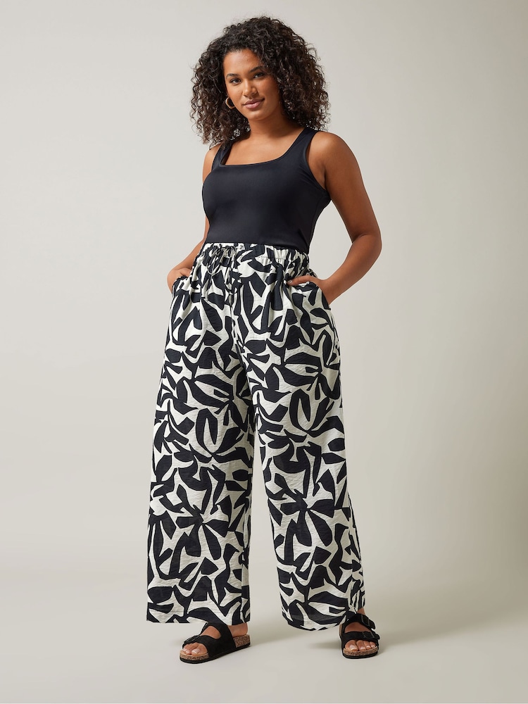 Evans Natural Geometric Print Wide Leg Trousers - Image 2 of 4 Evans Natural Geometric Print Wide Leg Trousers - Image 2 of 4