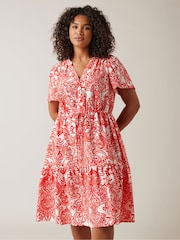 Evans Red Paisley Print Short Shirt Dress - Image 1 of 5