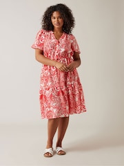 Evans Red Paisley Print Short Shirt Dress - Image 2 of 5