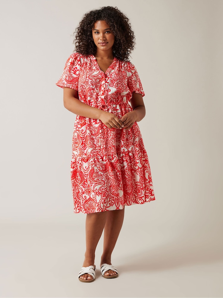 Evans Red Paisley Print Short Shirt Dress - Image 2 of 5