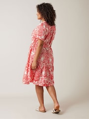 Evans Red Paisley Print Short Shirt Dress - Image 3 of 5