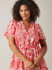 Evans Red Paisley Print Short Shirt Dress - Image 4 of 5