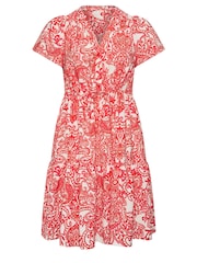 Evans Red Paisley Print Short Shirt Dress - Image 5 of 5