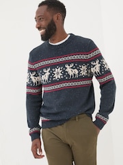 FatFace Navy Moose Crew Jumper - Image 1 of 6