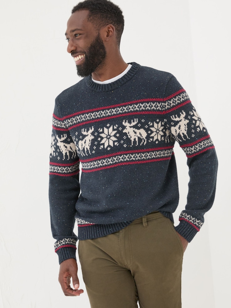 FatFace Navy Moose Crew Jumper - Image 1 of 6