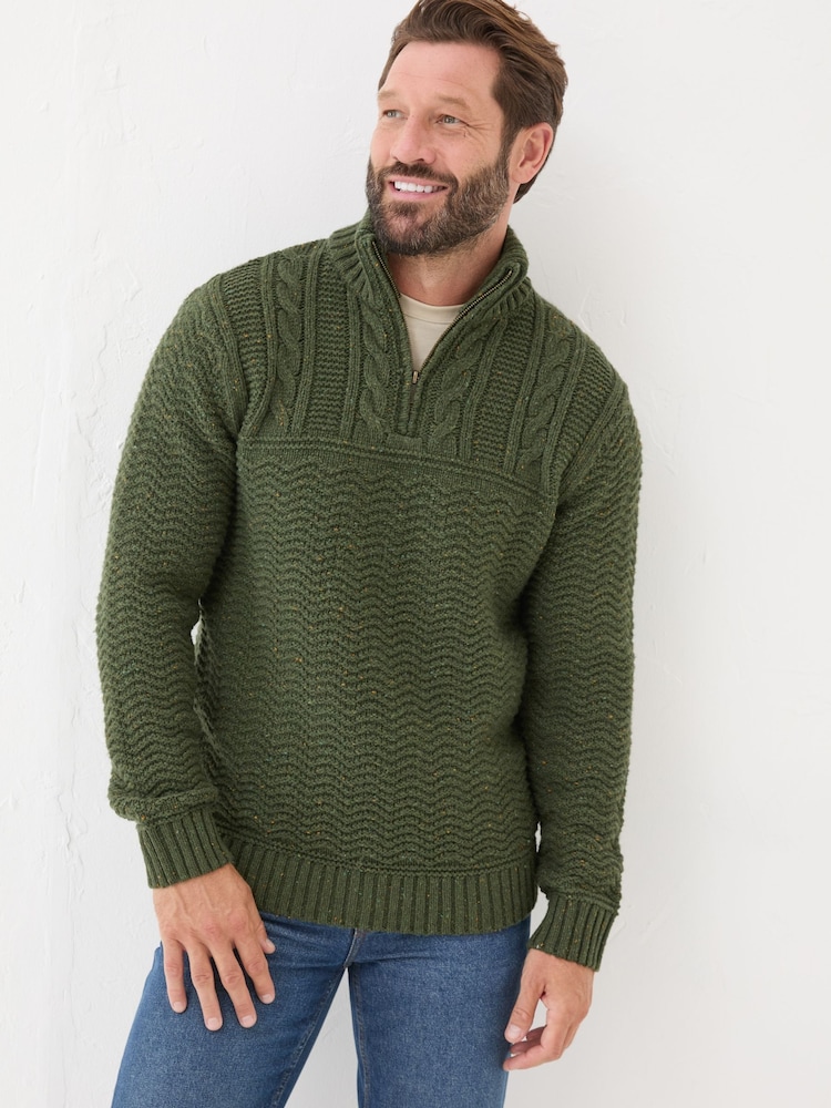 FatFace Khaki Green Funtley Half Neck Jumper - Image 1 of 5 FatFace Khaki Green Funtley Half Neck Jumper - Image 1 of 5