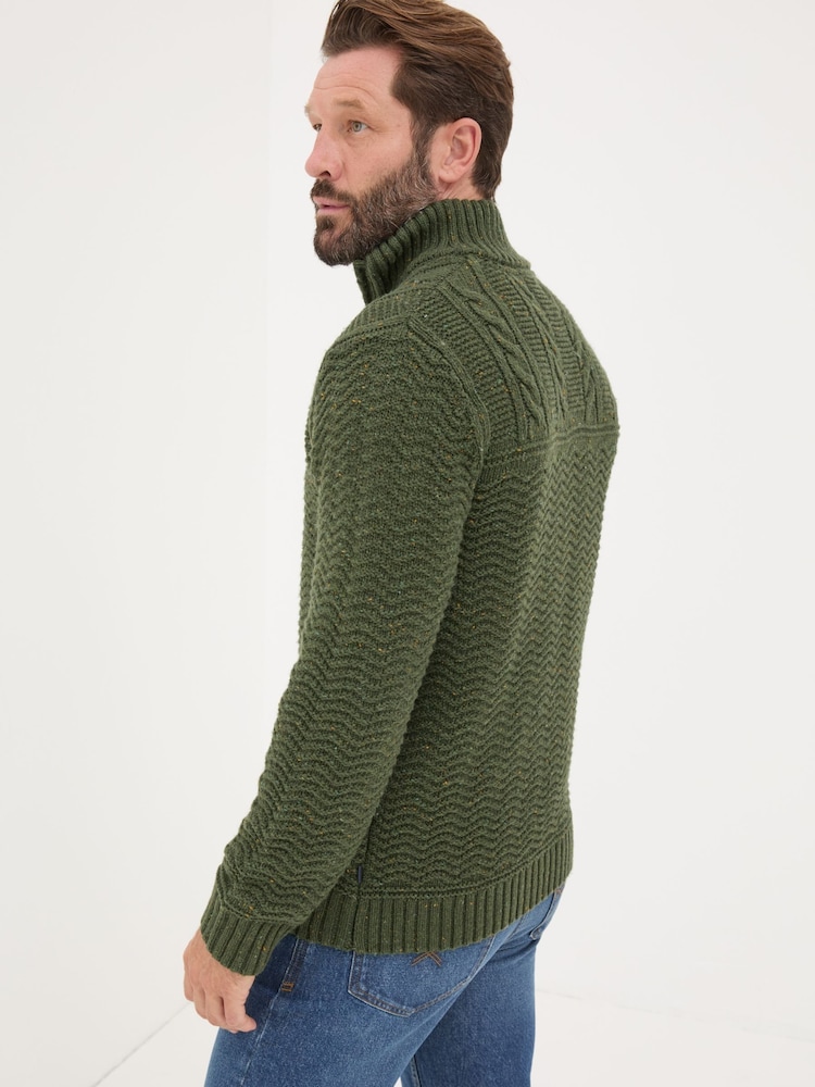 FatFace Khaki Green Funtley Half Neck Jumper - Image 2 of 5 FatFace Khaki Green Funtley Half Neck Jumper - Image 2 of 5
