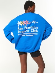 Blue Cobalt Relaxed Fit Slogan Graphic San Francisco Runners Club Sweatshirt - Image 3 of 6