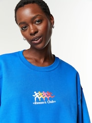 Blue Cobalt Relaxed Fit Slogan Graphic San Francisco Runners Club Sweatshirt - Image 4 of 6
