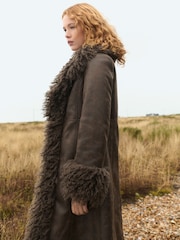 Chocolate Brown Penny Lane Faux Fur Lined Longline Coat - Image 3 of 9