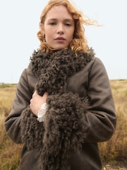 Chocolate Brown Penny Lane Faux Fur Lined Longline Coat - Image 6 of 9