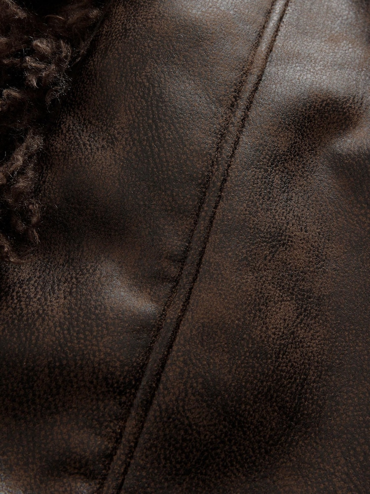 Czekoladowy brąz - Penny Lane Faux Fur Lined Longline Coat - Image 8 of 9