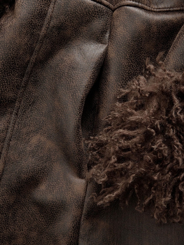 Chocolate Brown Penny Lane Faux Fur Lined Longline Coat - Image 9 of 9