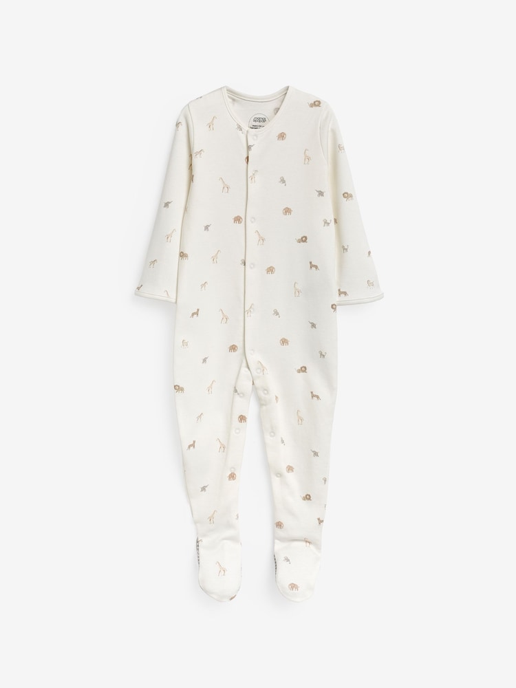 Mamas & Papas 100% Cotton Born Wild Brown Sleepsuits 3 Pack - Image 3 of 4
