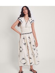 Monsoon Natural Esther 100% Cotton Embroidered Maxi Dress - Image 1 of 5