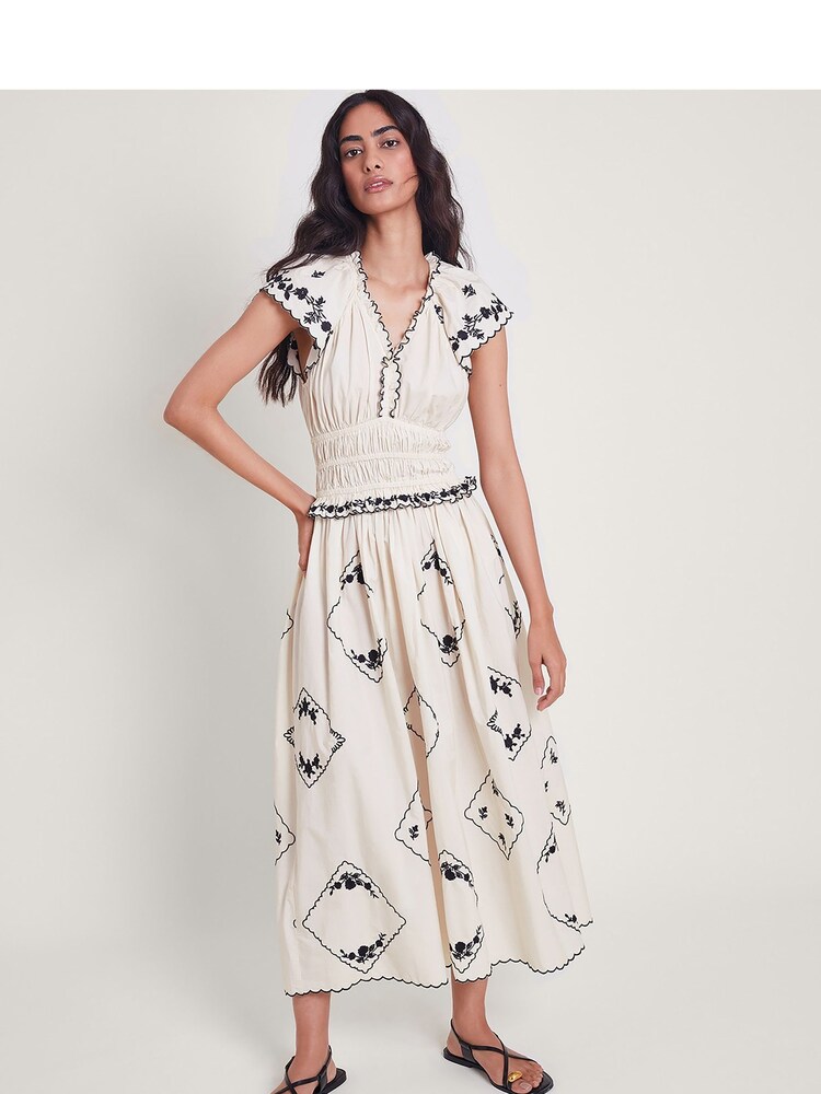 Monsoon Natural Esther 100% Cotton Embroidered Maxi Dress - Image 1 of 5