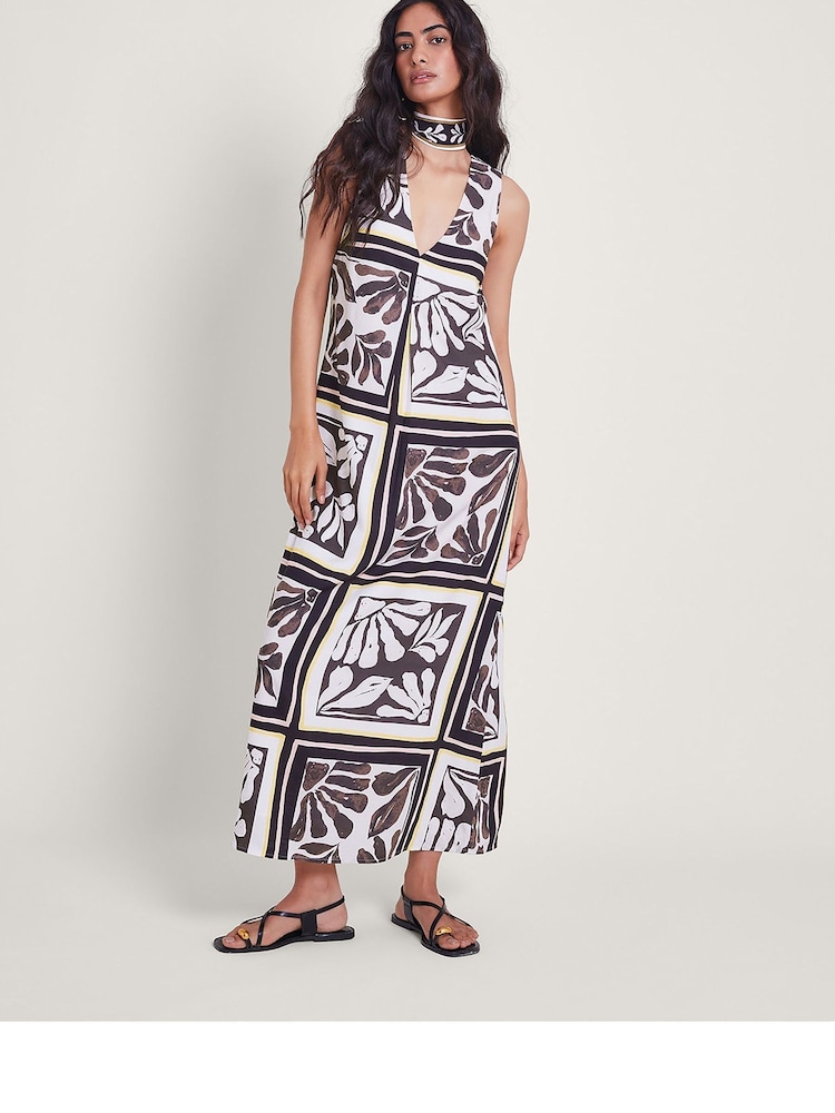 Monsoon Black Nelinha Print Linen Dress - Image 1 of 5