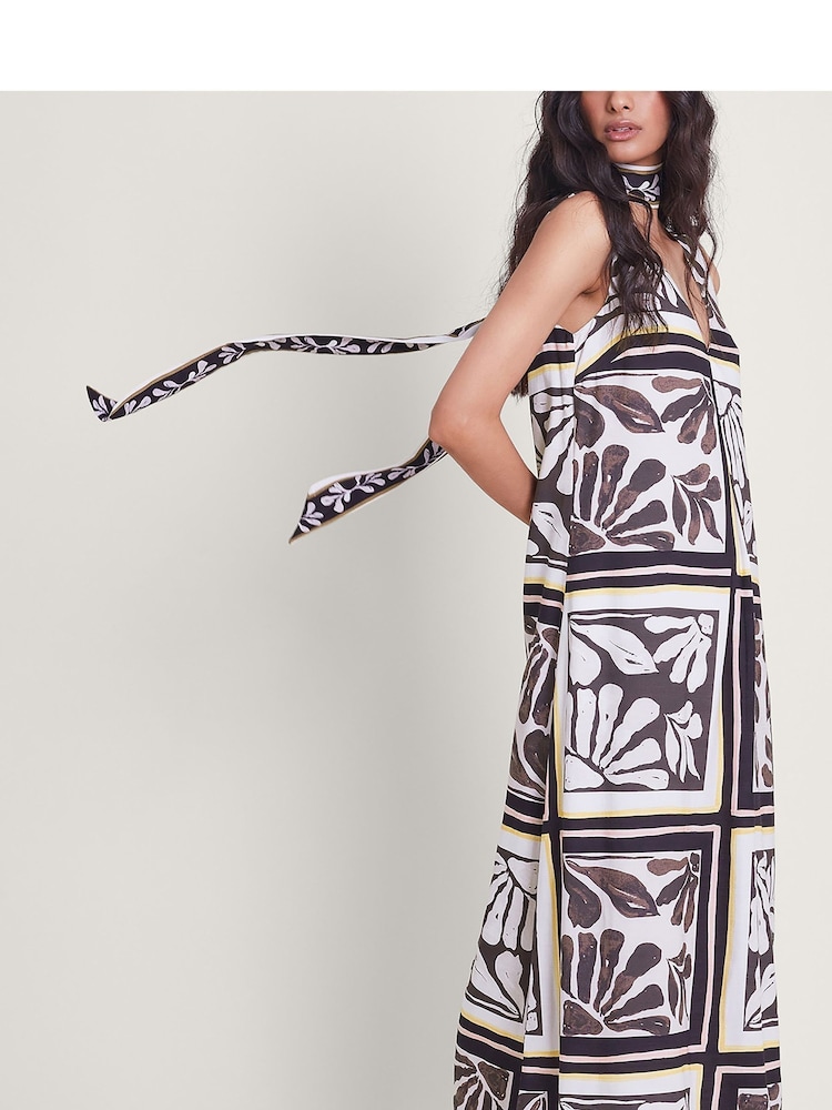 Monsoon Black Nelinha Print Linen Dress - Image 2 of 5