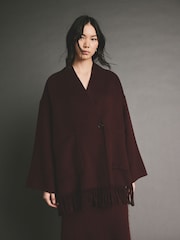 Berry Red Premium Handsewn Wool Rich Scarf Coat - Image 2 of 9