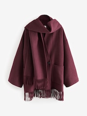 Berry Red Premium Handsewn Wool Rich Scarf Coat - Image 6 of 9