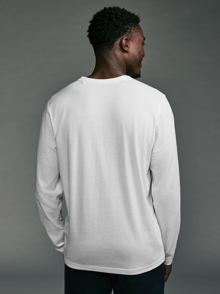 Blanc - Manches longues - Basic Col rond Coupe classique T-shirt - Image 3 of 7