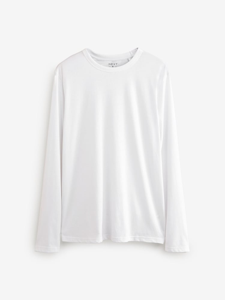 Blanc - Manches longues - Basic Col rond Coupe classique T-shirt - Image 5 of 7