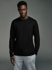 Black Long Sleeve Basic Crew Neck Regular Fit T-Shirt - Image 1 of 7