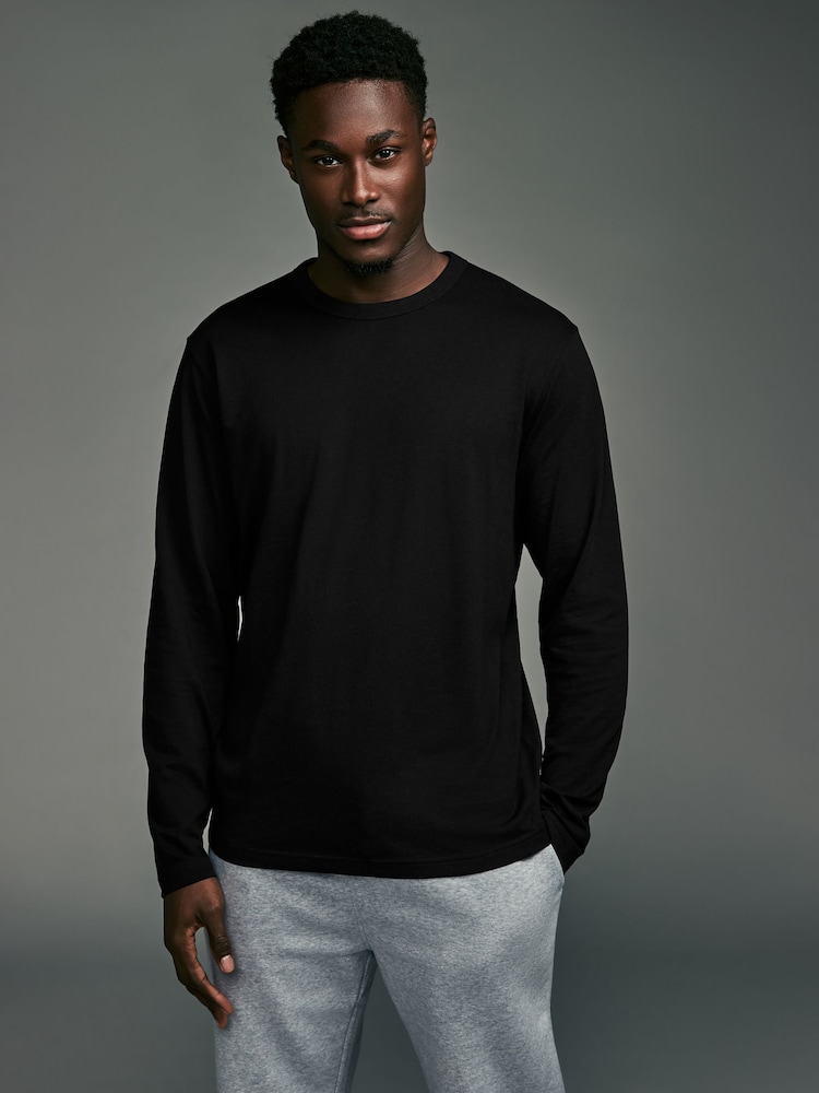 Black Long Sleeve Basic Crew Neck Regular Fit T-Shirt - Image 1 of 7