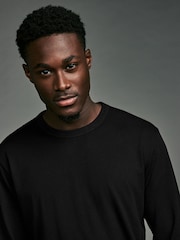 Black Long Sleeve Basic Crew Neck Regular Fit T-Shirt - Image 4 of 7