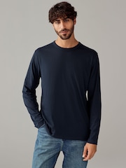 Navy Blue Long Sleeve Basic Crew Neck Regular Fit T-Shirt - Image 1 of 7