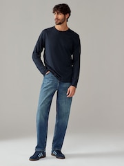Navy Blue Long Sleeve Basic Crew Neck Regular Fit T-Shirt - Image 2 of 7