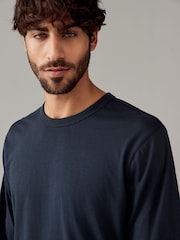 Navy Blue Long Sleeve Basic Crew Neck Regular Fit T-Shirt - Image 4 of 7